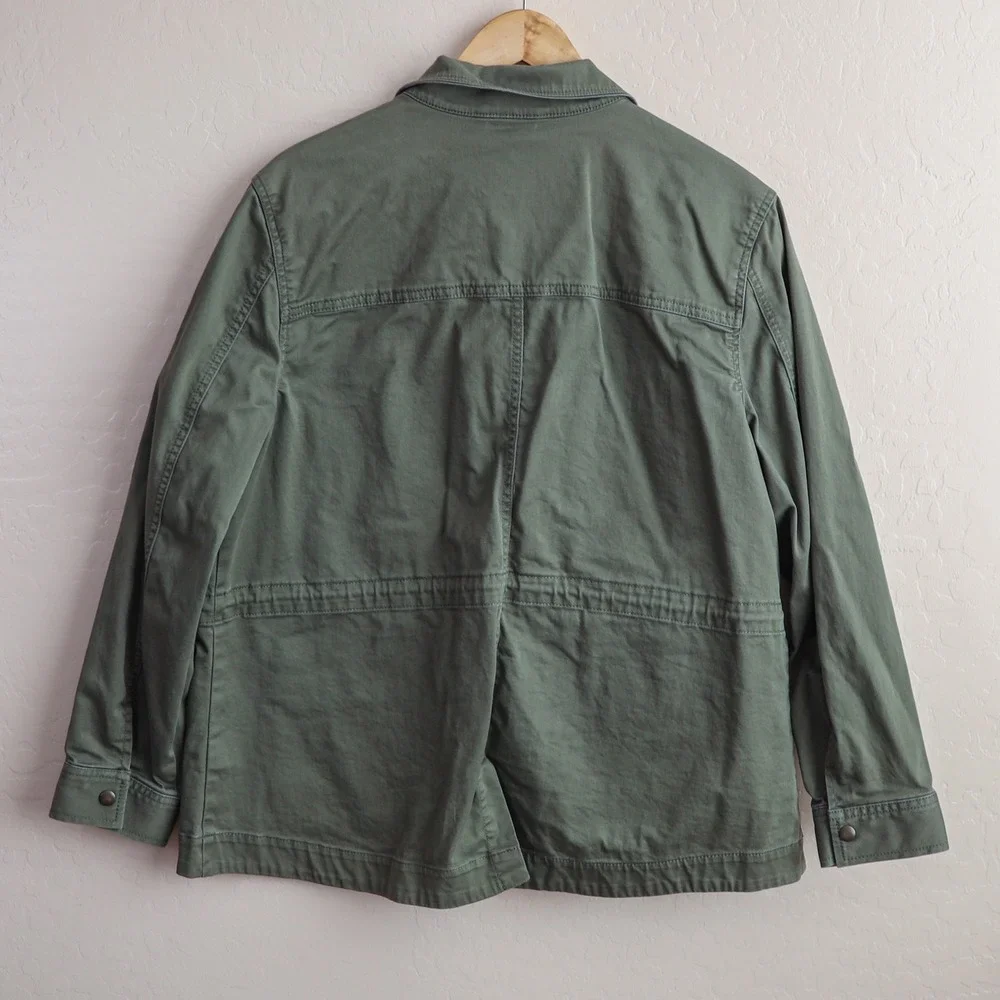 L.L.Bean Utility Chore Jacket Dusty Olive XL Petite Zip Front Pockets‎ Casual - Picture 3 of 11